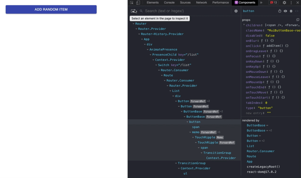 How to locate component in react developer tools