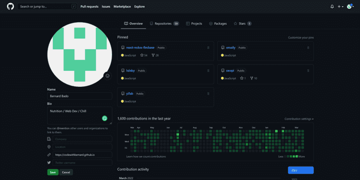 Github profile before makeover